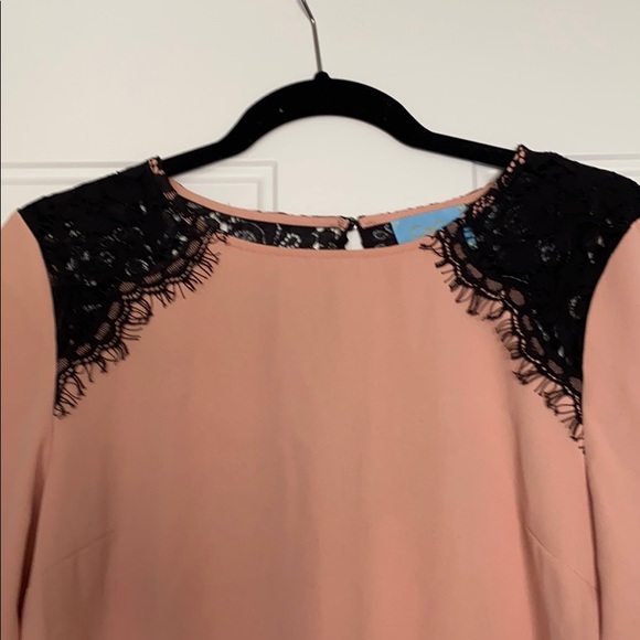 Peach 3/4 sleeve Dress with Black Lace Detailing - Picture 2 of 4